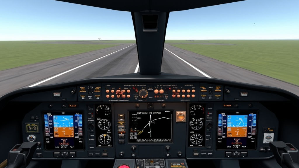 Essential flight simulator controls including joystick, throttle, instrument panel, and rudder pedals