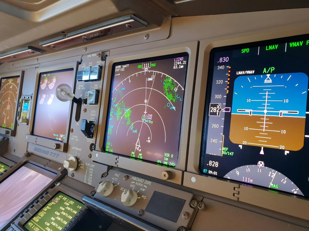 Cockpit autopilot screen with navigation data