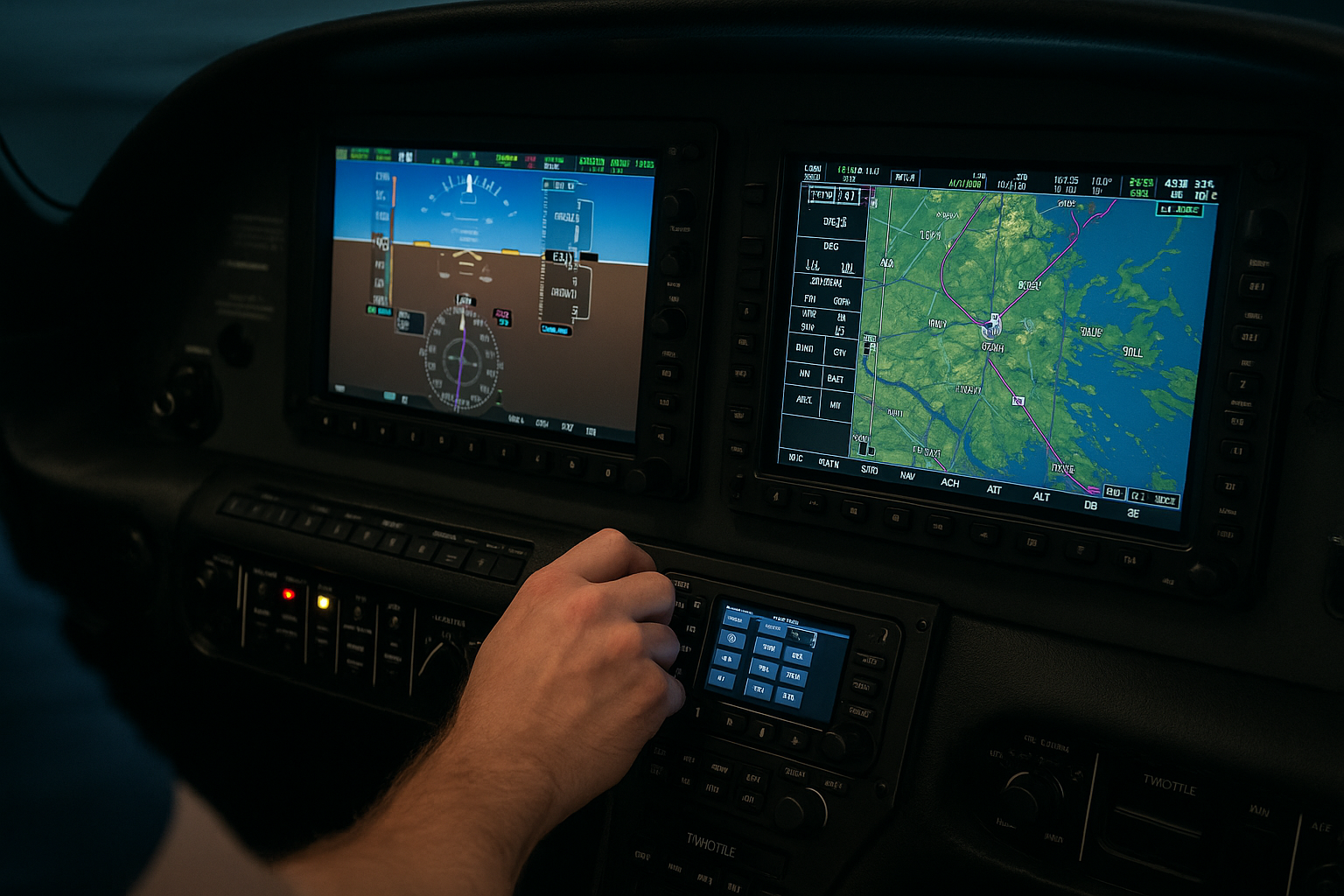  Advanced avionics system with dual cockpit displays