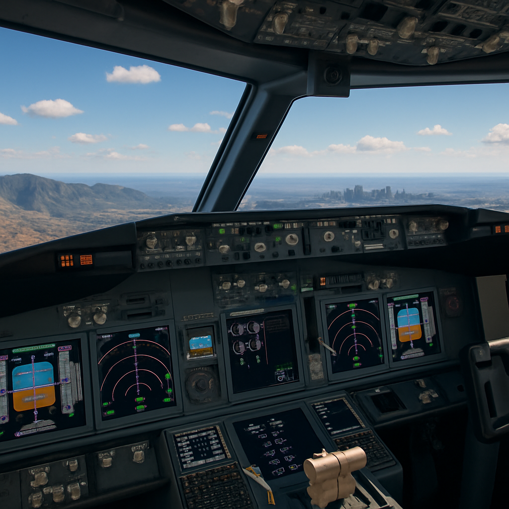 Modern Cockpit View with City Landscape – Best Flight Simulators