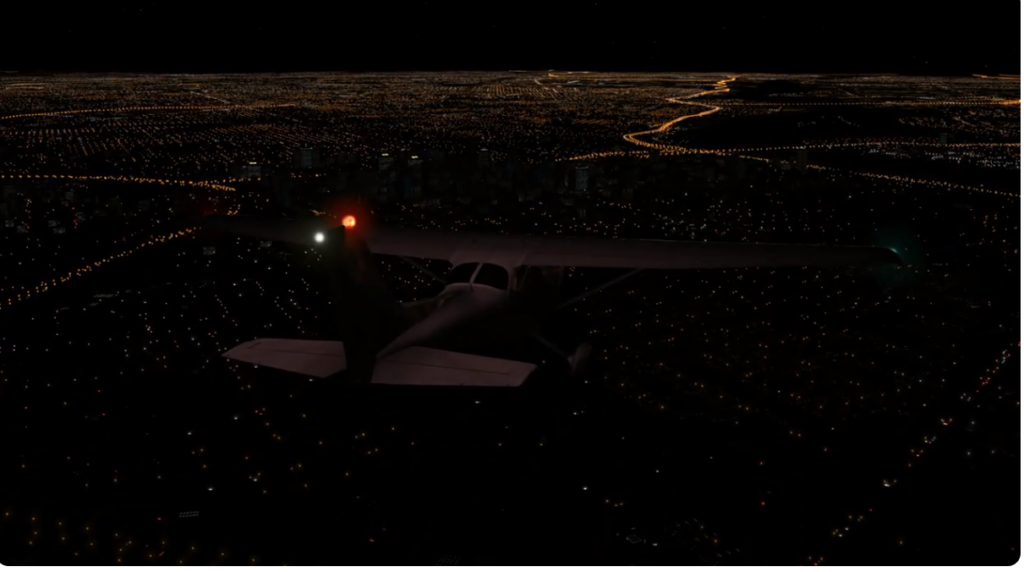 Default night lighting in X-Plane 11 using Cessna 172 during runway approach without add-ons