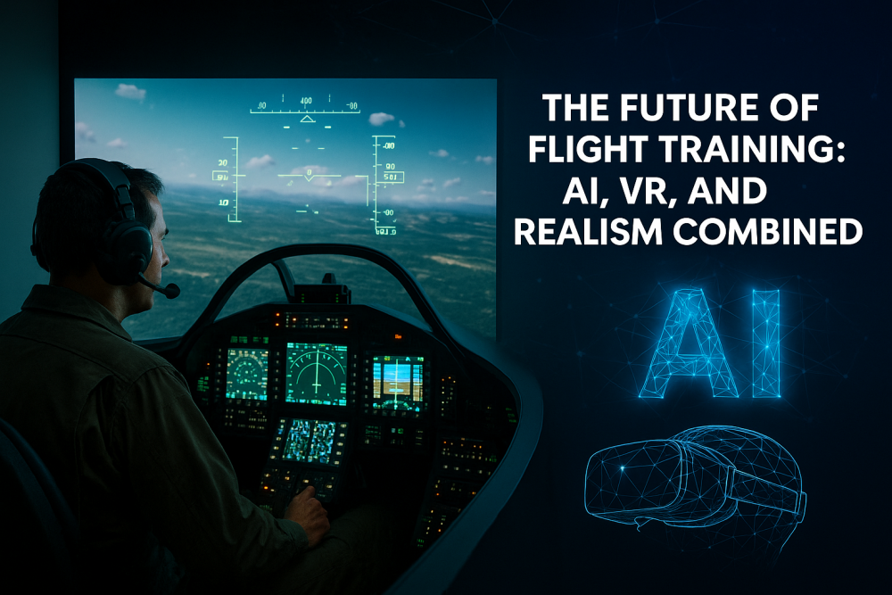 Pilot training in a modern simulator with AI and VR technology overlay