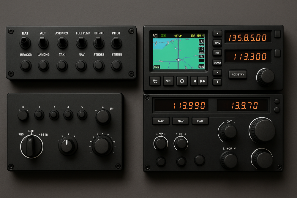 Flight simulator switch panels and navigation radios setup
